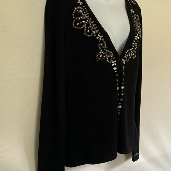 DD-70 BCBG MaxAzria NWT Black Beaded & Rhinestone Long Sleeve Cardigan Size M - Picture 7 of 15